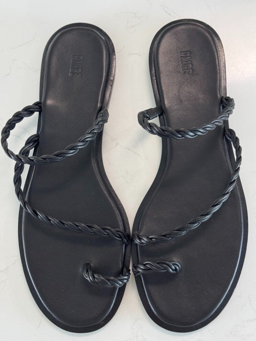 NEW Paige "Allegra" Flat leather sandal sz 10 Black braided straps (no box)
